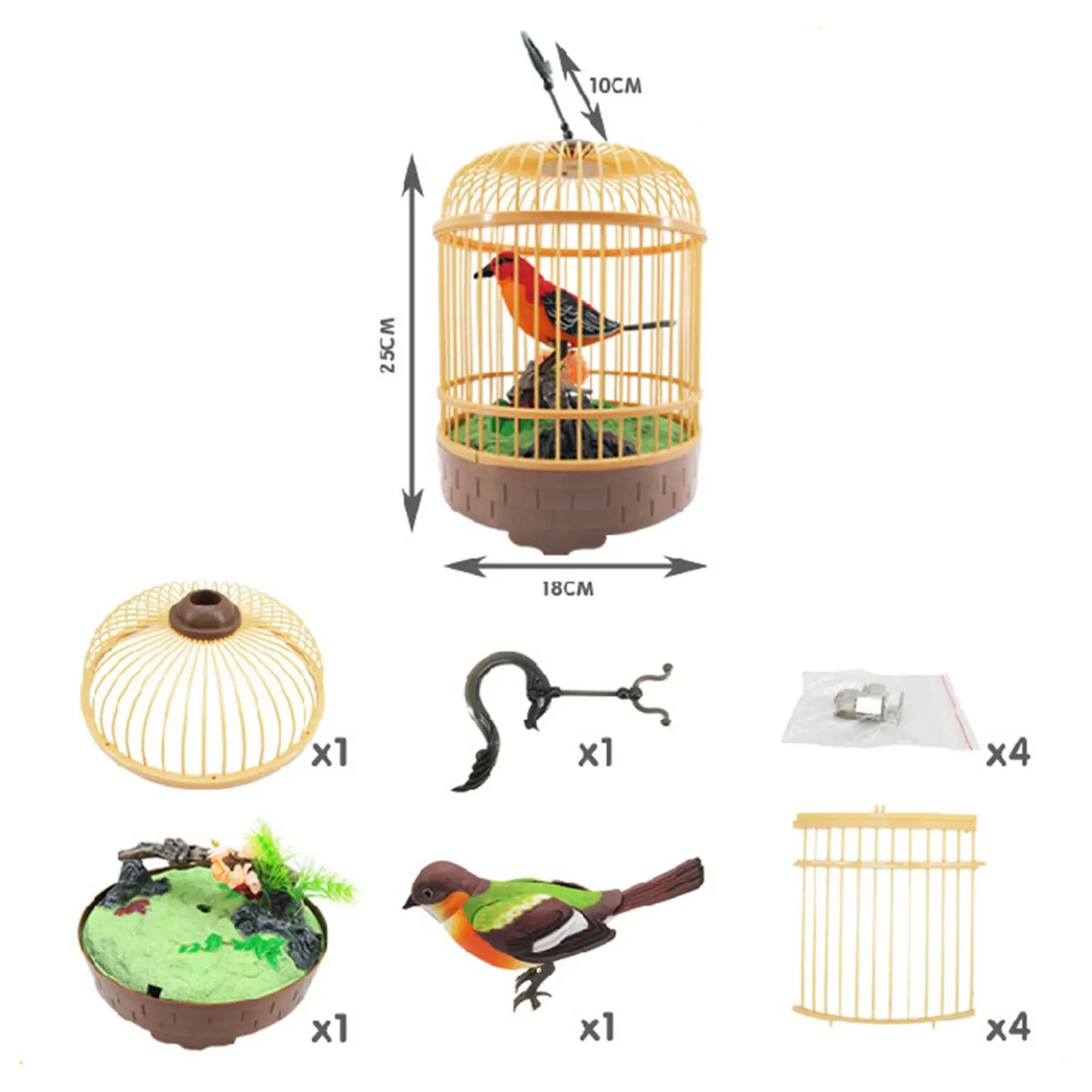 さえずる鳥のおもちゃ-電動のオウム-パラケート-オレンジ色-歌う声制御