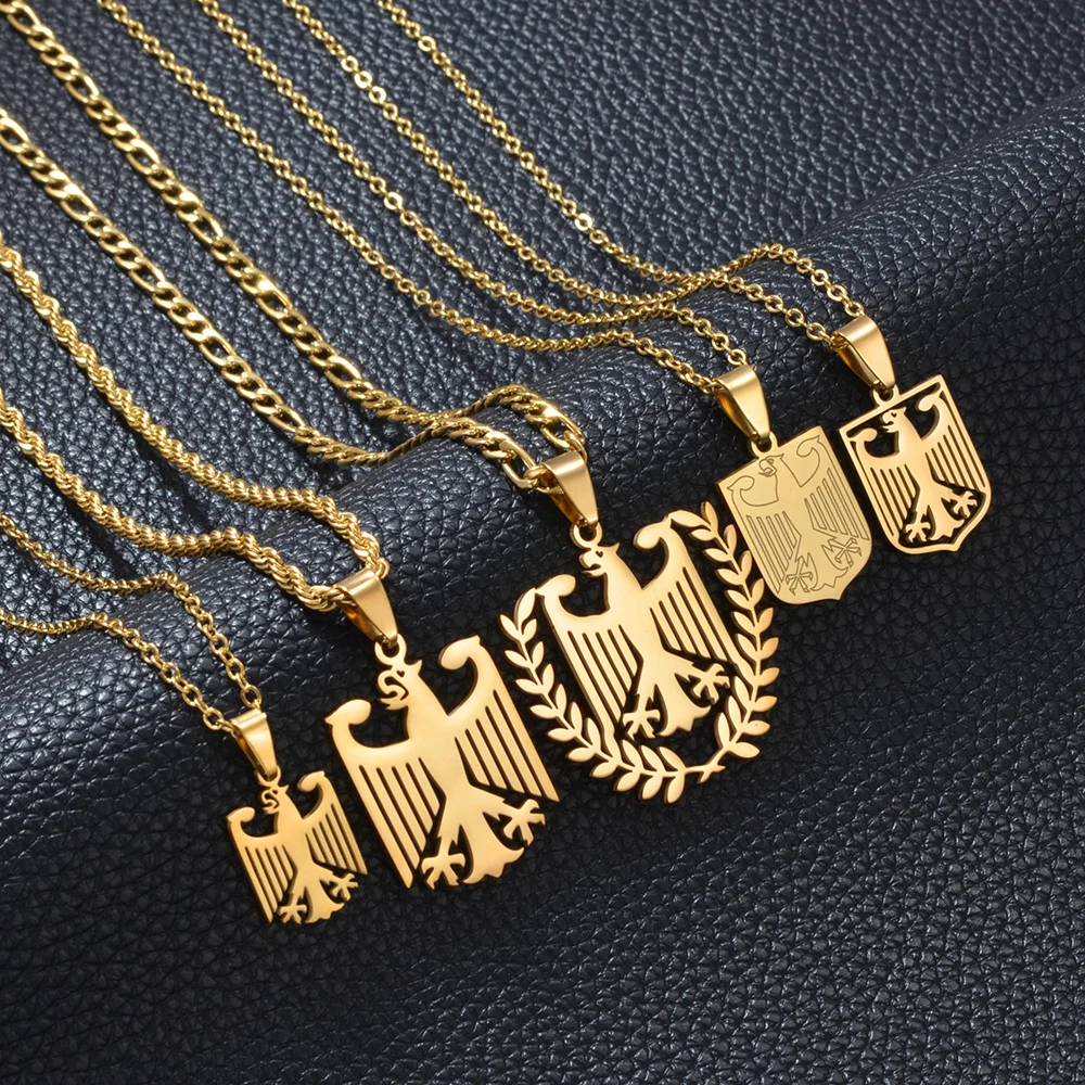 1 Stück deutsche Adlerkettenhalsketten aus Edelstahl, deutscher ethnischer Schmuck für Damen, Herren, Mädchen # 508062