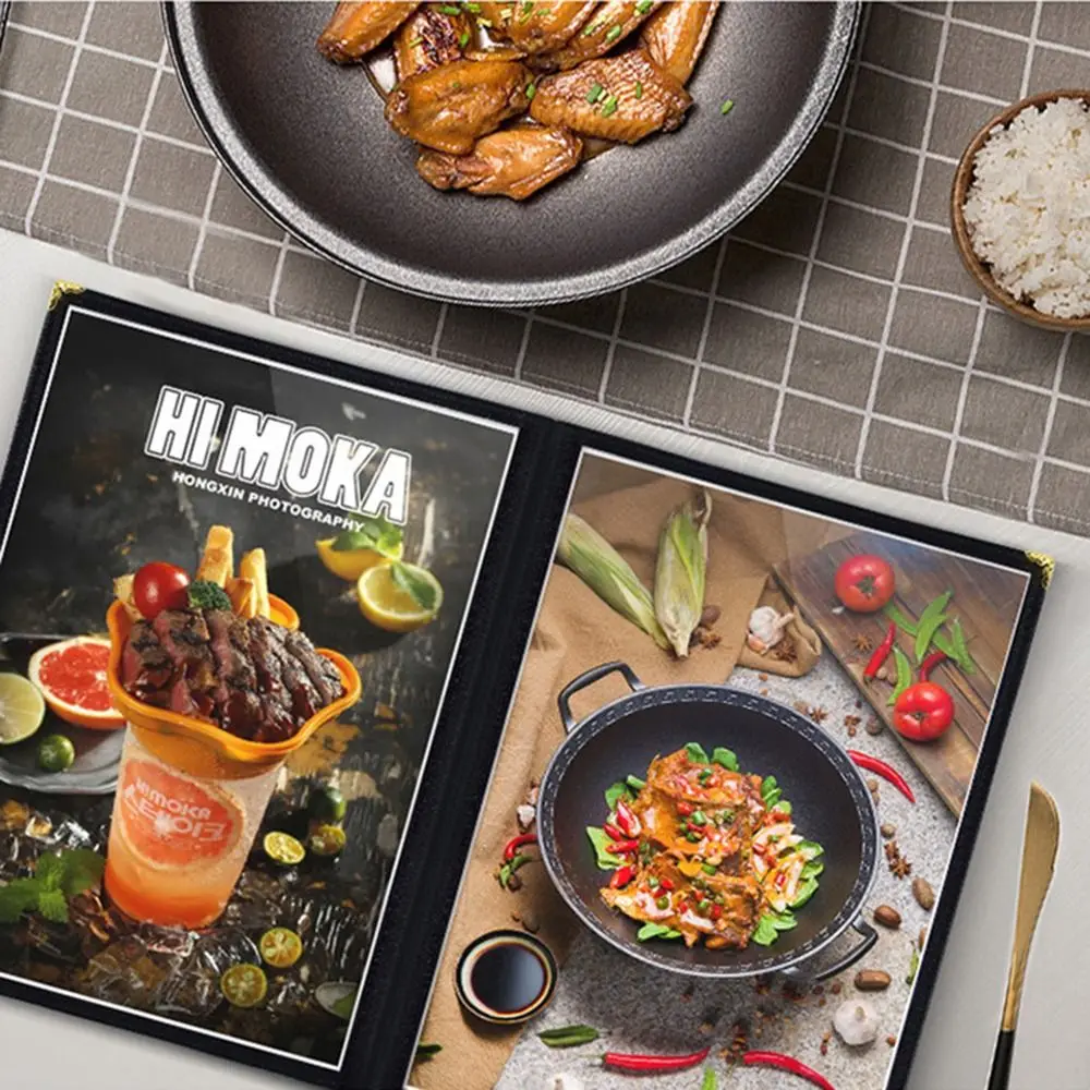 

Foldable PVC Transparent Menu Cover A4 Reusable Menus Price Display Book Metal Corners Protective Shell Document Folder Kitchen