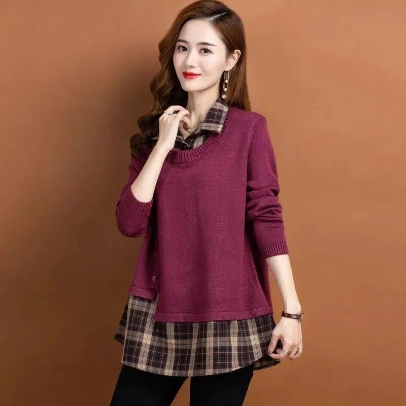 

Early Autumn New Fake Two Shirt Collar Sweater Sweater Women's Foreign Style Loose Thin Show Belly Cover Fashion Women's M707