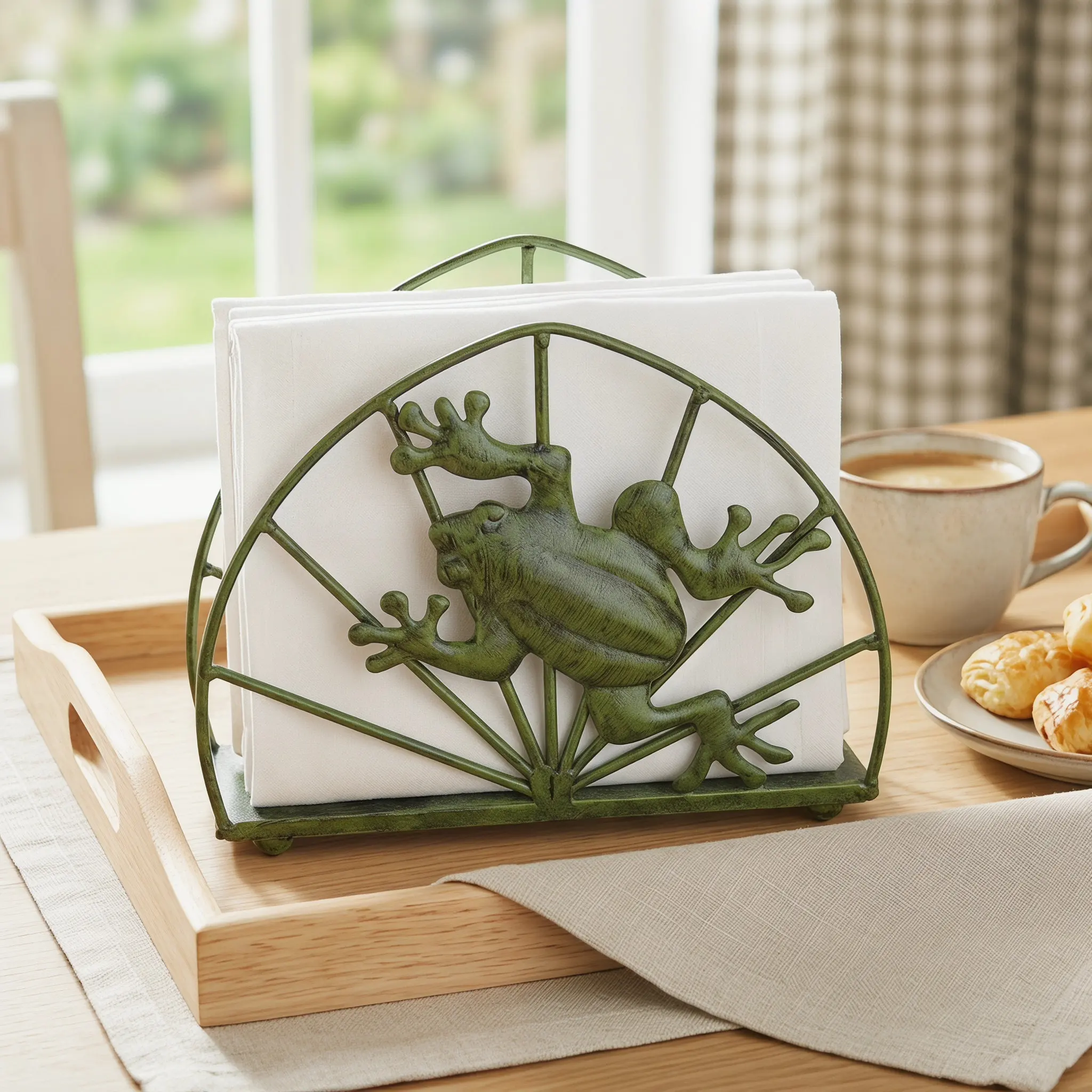 Frog Shape Metal Napkin Holder Green Vintage Rustic Kitchen Countertop Napkin Organizer Paper Tissue Dispenser view 3