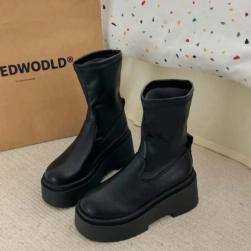

Fashion Platform Boots Chunky Women Knee High Boots Fashion Slip on Knight Long Booties Platform Shoes Flats Botas Para Mujer