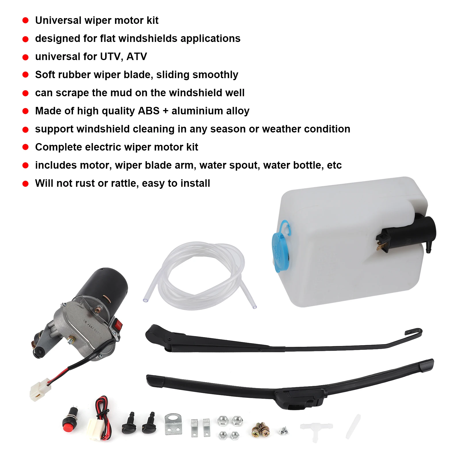 Electric Windshield Wiper Assembly Kit Motor Blade Arm Water Spout Pot Hose for UTV ATV Wiper Spray Bottle Electric Wiper Motor