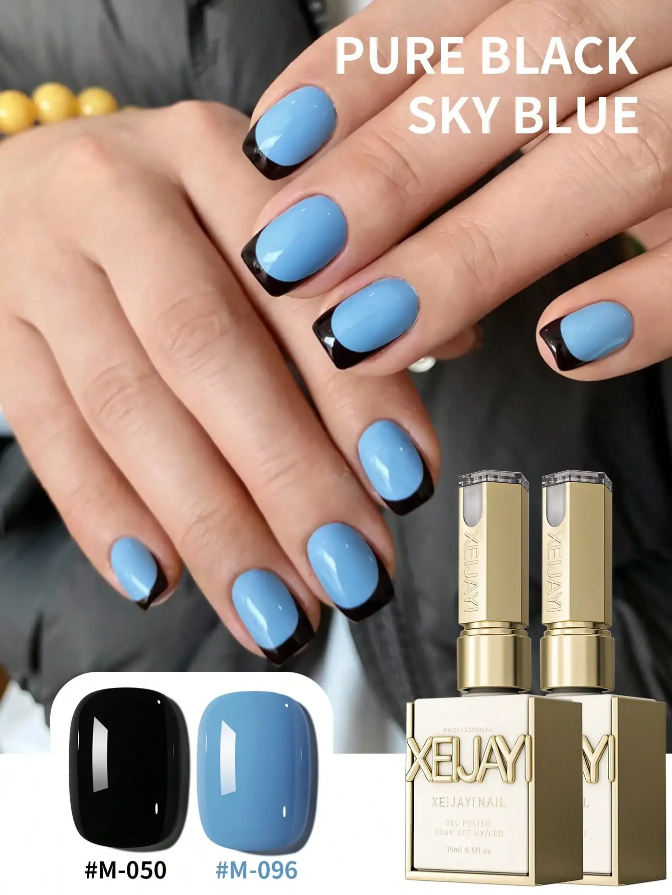 XEIJAYI 2 pièces 15ml nouveau populaire noir et bleu couleur Gel vernis à ongles ensemble, UV LED trempage vernis à ongles, adapté au bricolage à la maison