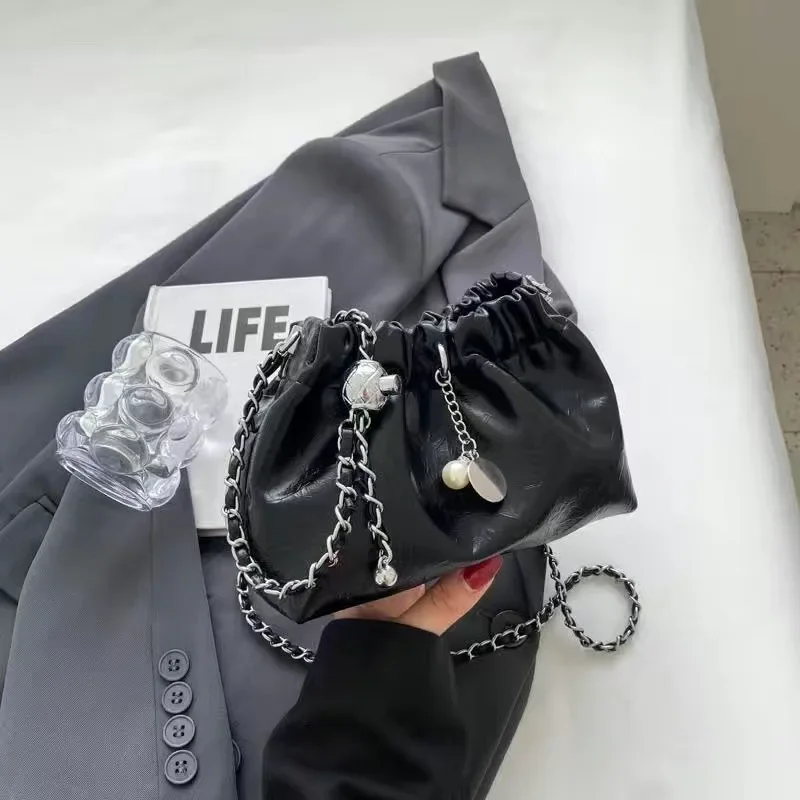 Tas Wanita Kulit Modis, Tas Selempang Serbaguna Rantai Warna Solid, Tas Bahu Pesta Kasual Sederhana untuk Bepergian