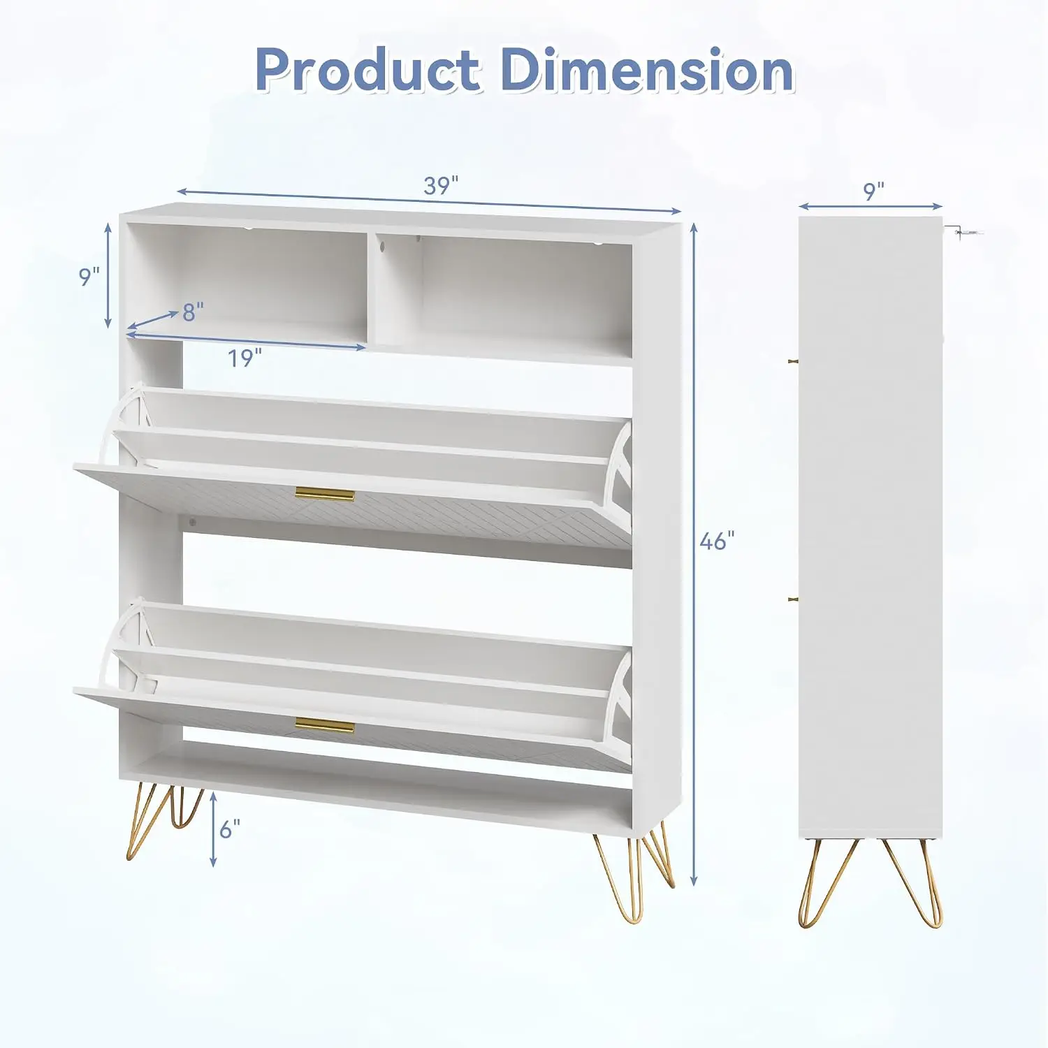 Striped Flip Drawer Shoe Cabinet 2-Pack with Storage Top, Freestanding Narrow Organizer for Entryway & Hallway, White, Customize