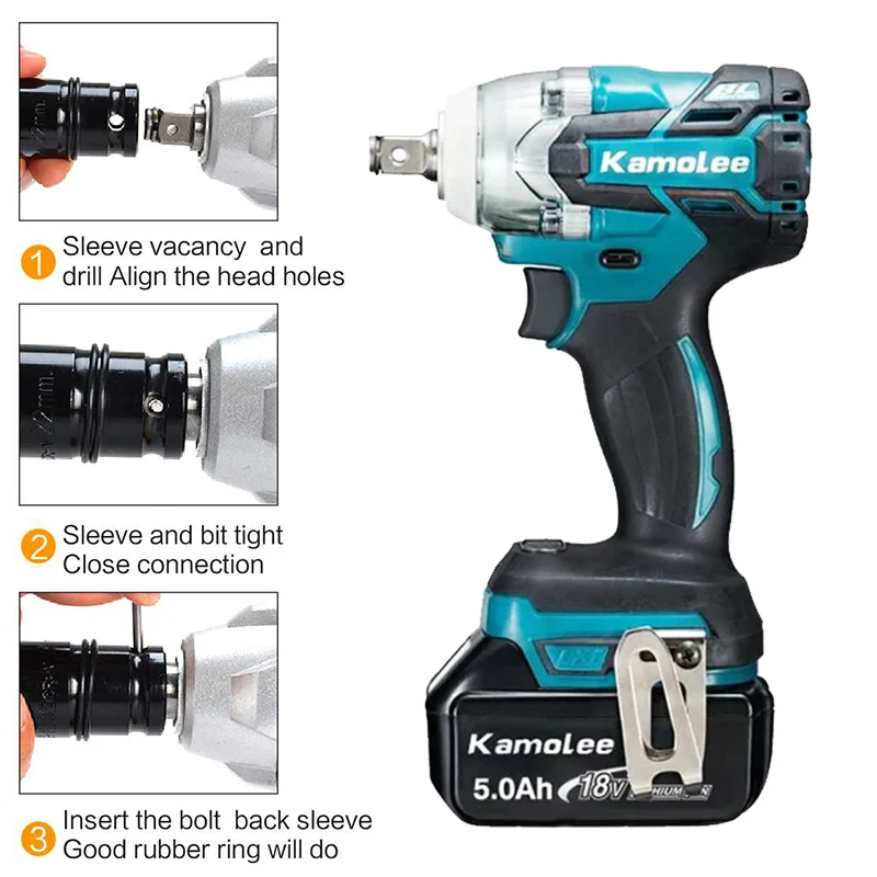 Imagem -06 - Chave de Impacto Elétrica sem Escova Kamolee Alto Torque Compatível com a Bateria Makita 18v Dtw285 520n.m 4