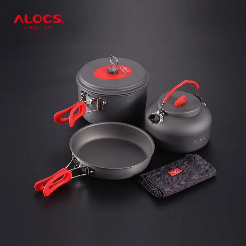 

Alocs Camping Folding Outdoor Pot Cookware Mess Kit Pot Water Kettle Frying Pan Bowl Spoon Cooking Set Backpacking Picnic Hiking