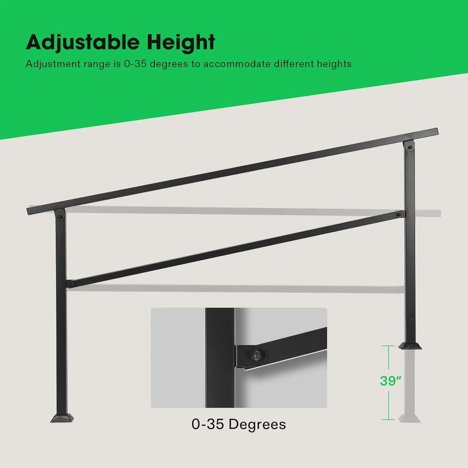 Main courante en fer forgé pour marches en béton, main courante pour escalier à 6 marches, convient pour 1 à 6 marches, 83 "x 36", extérieur