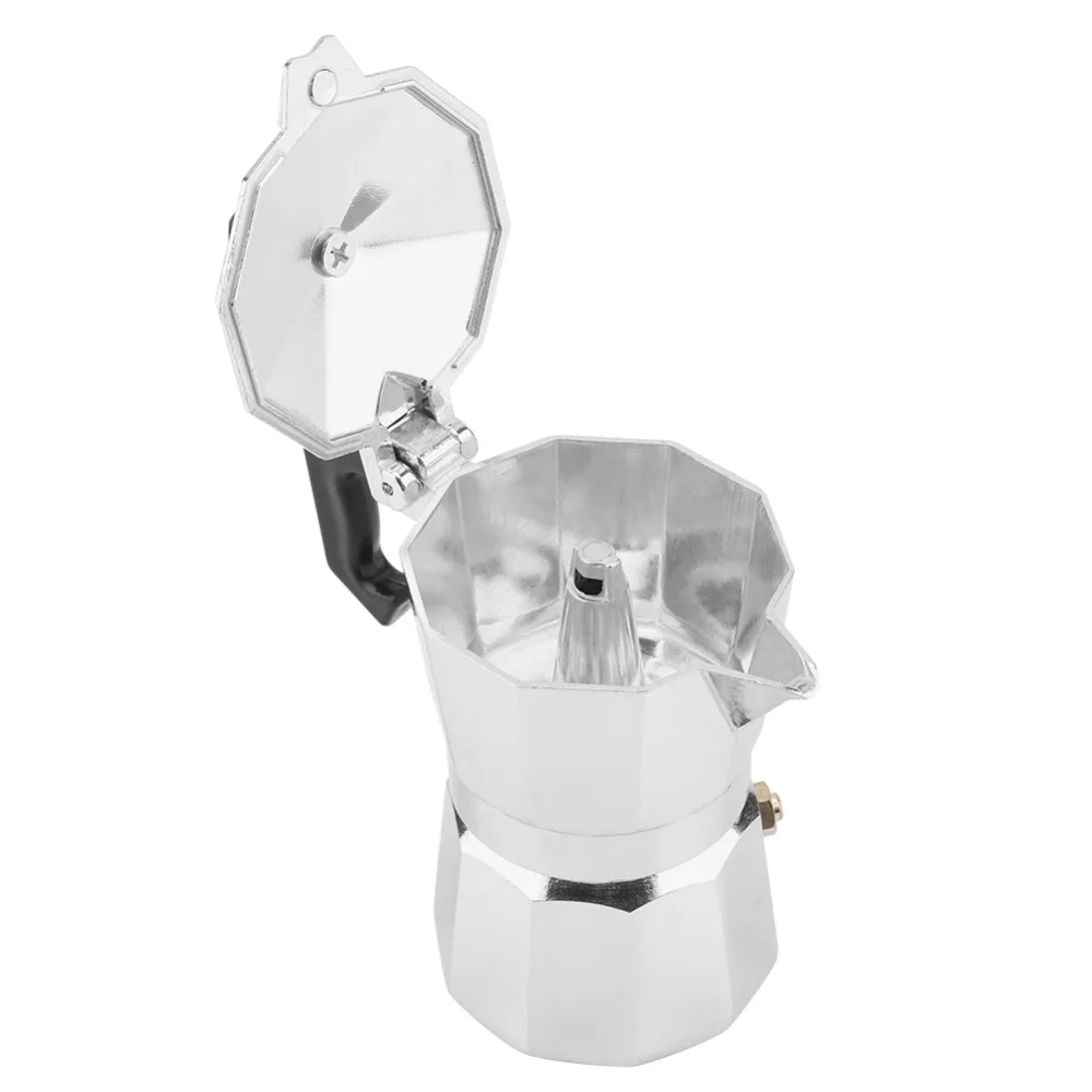 

Easy To Use 50mL Capacity Moka Pot 1 Cup Size Silver Italian Type Moka Pot Aluminum Espresso Coffee Pot Office Use