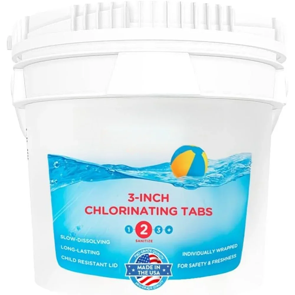 Nueva Oferta, Envío en EE. UU., Tabletas de Cloro Estabilizado de 3 Pulgadas para Desinfectar Piscinas | Tricloro 99% Puro, 90% Disponible C
