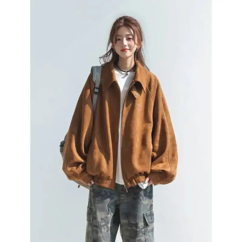 

Hong Kong Style Chic Embroidered Letter Collar Jacket Loose Fit Retro Workwear Outerwear For Men And Women New 2025 Model