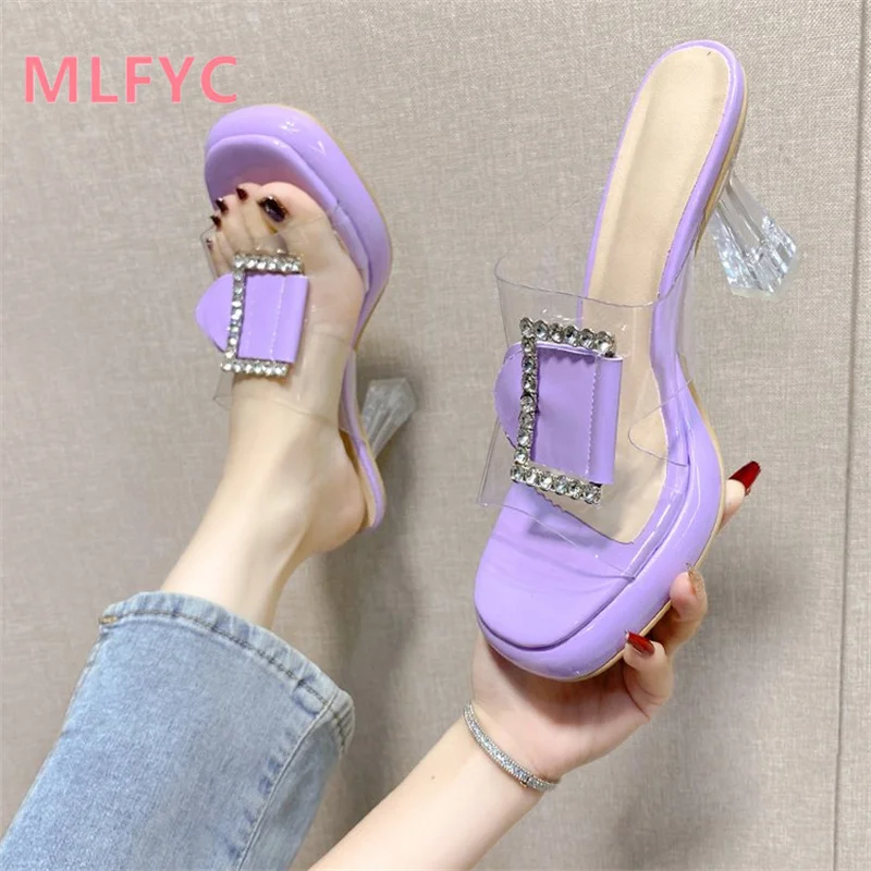 High Heeled Women Waterproof Platform New Summer Fashion Versatile Slippers Crystal Thick Heel Thick Sole Sandals Mujer Shoes