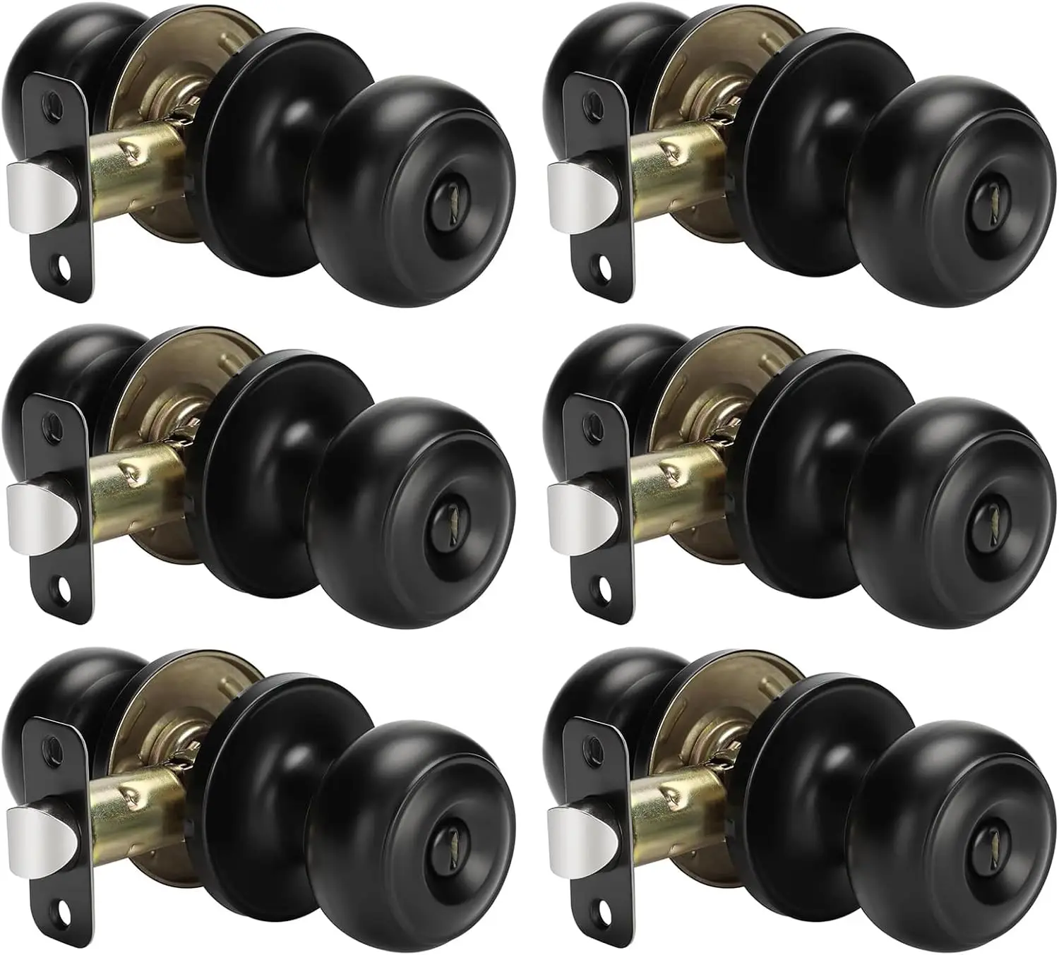 

6 Pack Matte Black Door Knobs Interior Privacy, Black Interior Door Knobs for Bedroom or Bathroom Classic Round Doorknobs