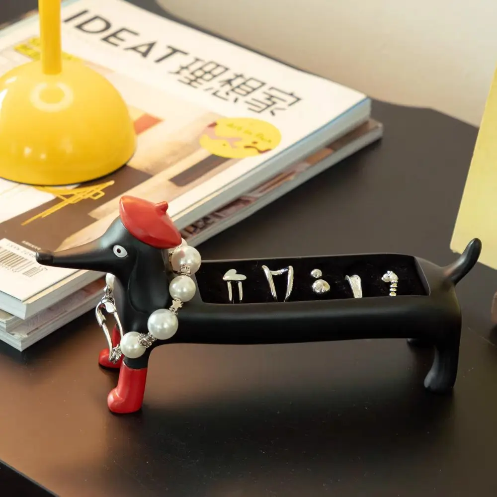 

Resin Dachshund Ring Organizer Dustproof Ring Holder Jewelry Display Box Cartoon Exquisite Ring Trinket Storage Box