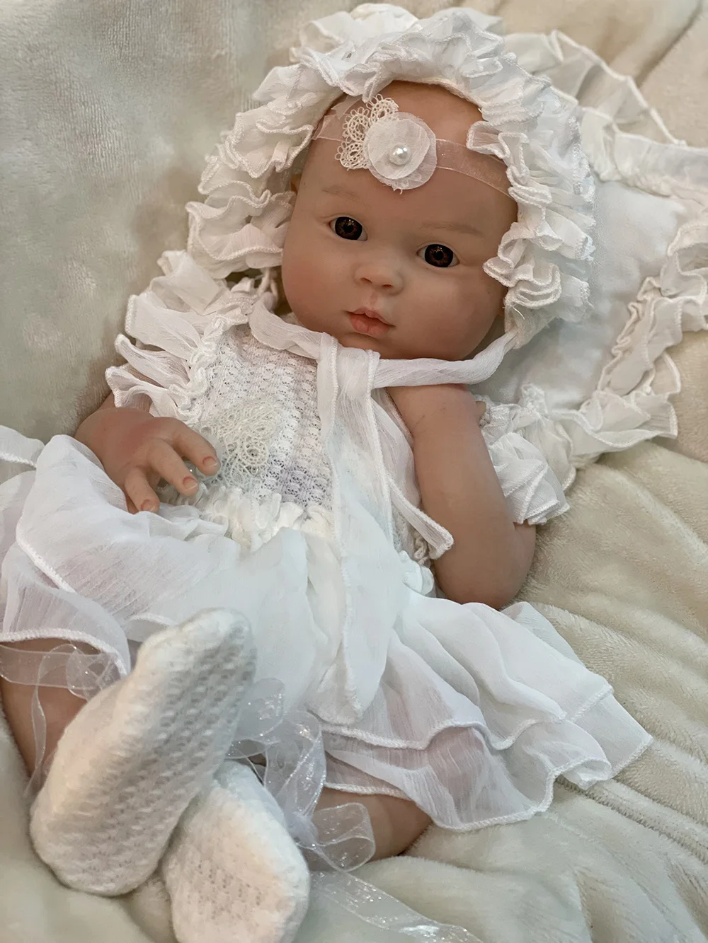 Attyi 18inch Full Body Solid Silicone Baby Girl Reborn Doll Handmade Painted Silicone Newborn Dolls bebê reborn de olho aberto