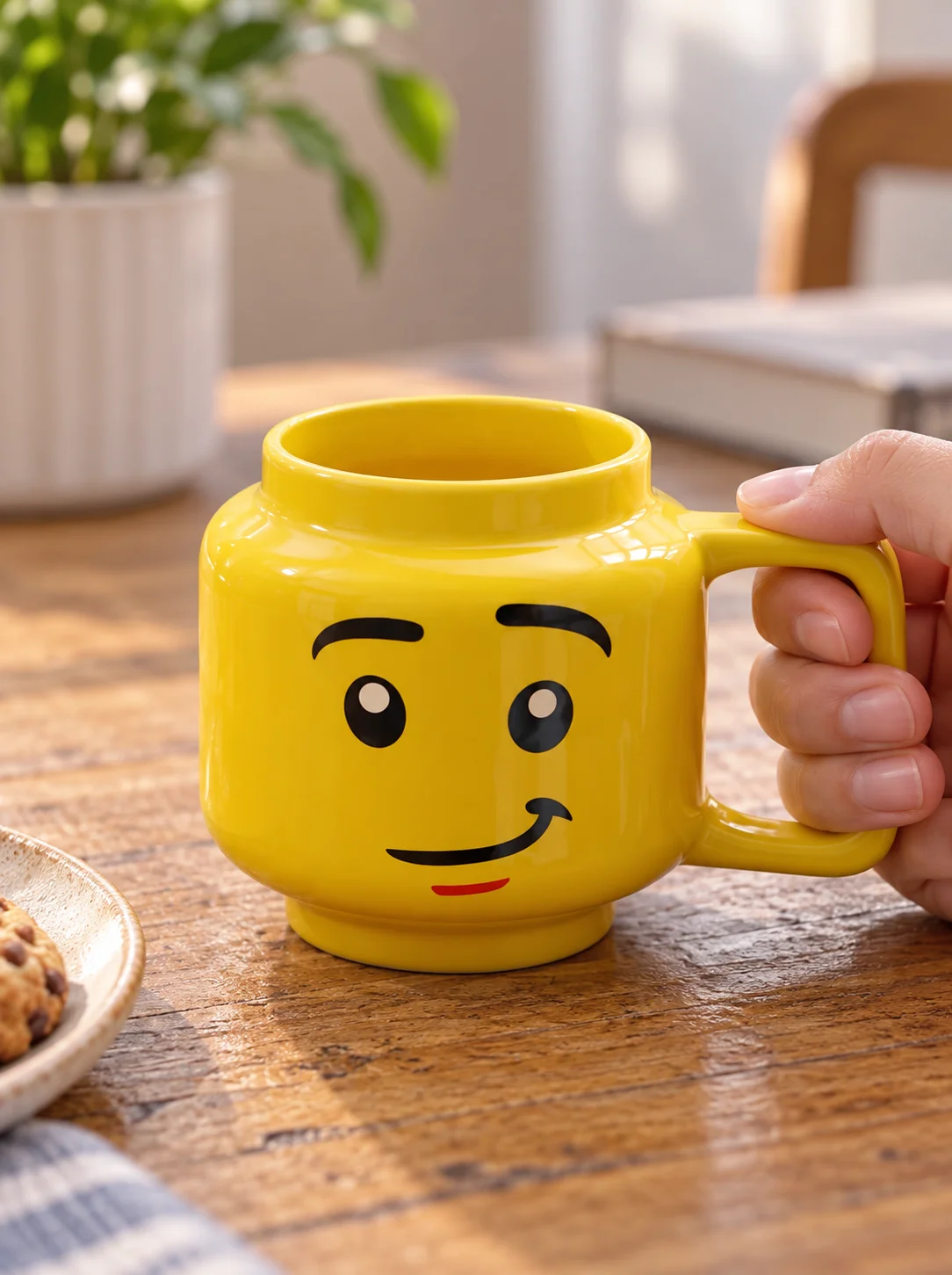 Creative Yellow Smiley Face Ceramic Mug Cute Head Shaped Coffee Tea Milk Cup with Handle for Home Office Kitchen Birthday Gift