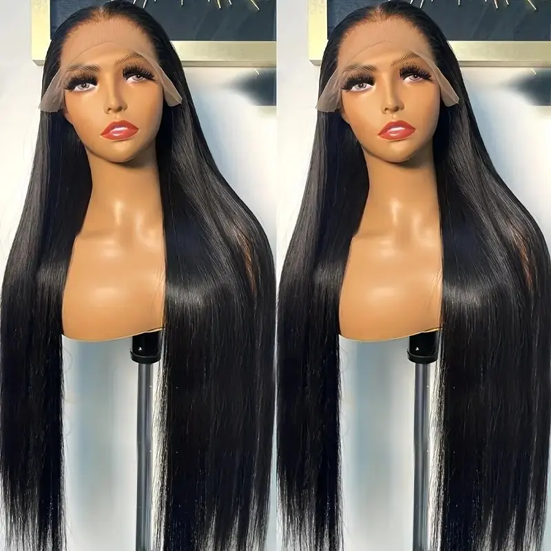 Natural Black 13x4 HD Lace Wig 38 Inches 5x5 Glueless Closure PreCut Human Hair Wigs Straight 180% PrePlucked For Women