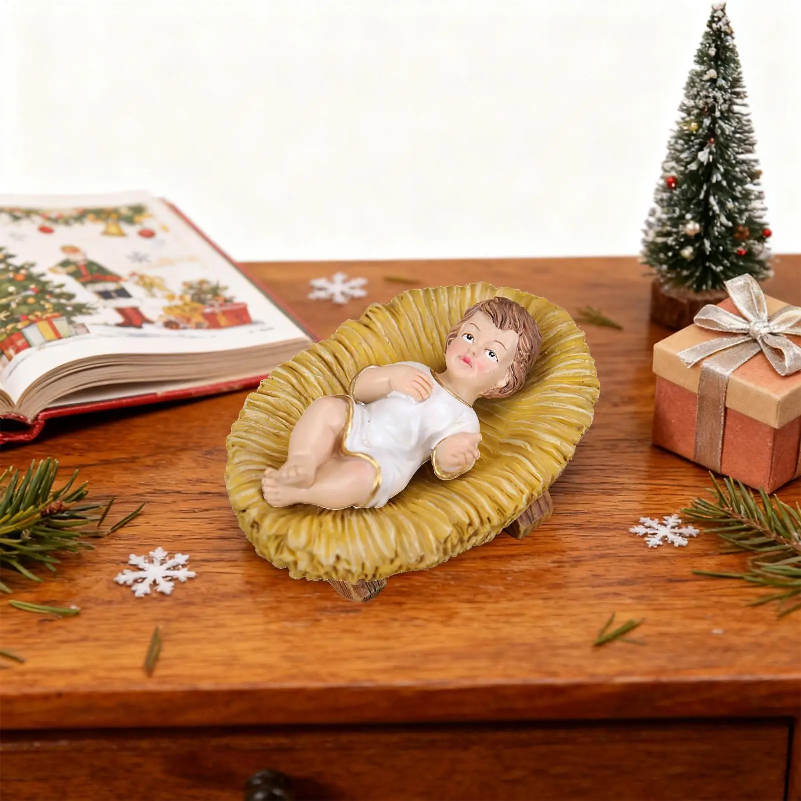 Baby Jesus in Manger Figurine Resin Nativity Sculpture Baby Jesus Christ in Manger Figurines Church Nativity Scene Craft Decor - view 4
