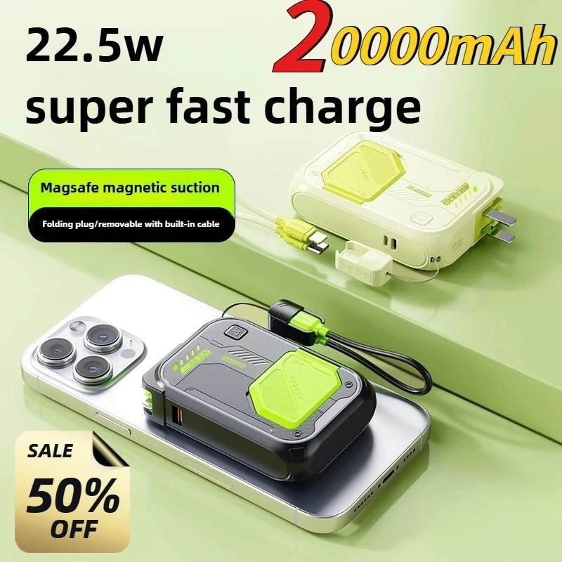 باور بانك مغناطيسي جديد لاسلكي فائق السرعة 20000 مللي أمبير في الساعة، قابس تيار متردد، مصدر طاقة متنقل مناسب لهاتف آيفون وشاومي وسامسونج #1