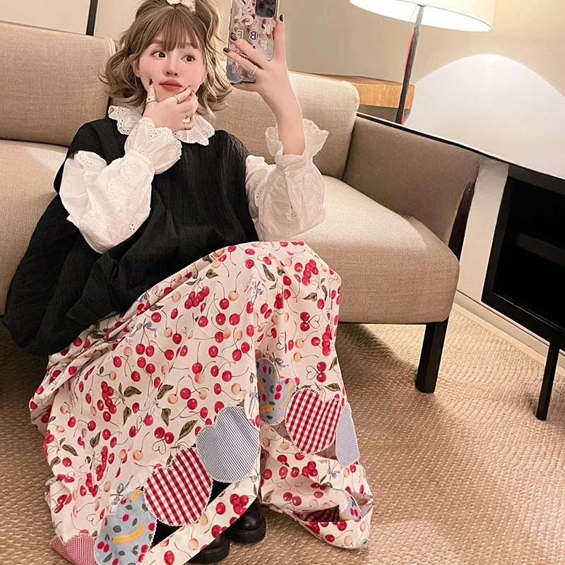 

Летнее платье VimasPH Sweet Summer с вишнёвым узором, ажурным дизайном и кружевной подкладкой, хлопковое платье-сарафан.