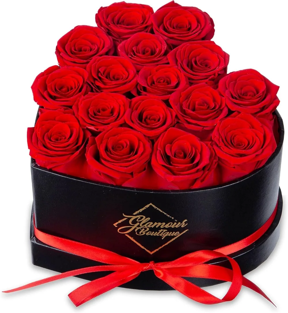 

16 Flower Forever Heart Shape Box - Preserved Roses Gift for Her, Red Preserved Flowers in Elegant Display