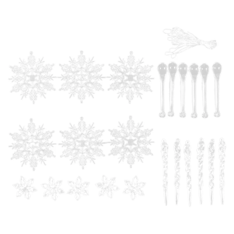 

Christmas Tree Snowflake Hanging Ornament Delicate Christmas Tree Decoration Set Snowflake and Icicles for Festival