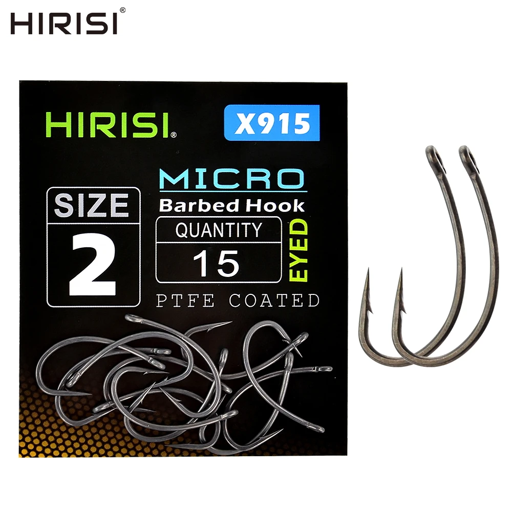Hirisi 15x haczyki na karpia z oczkiem Micro Barb haczyki na ryby ze stali wysokowęglowej powlekane PTFE akcesoria wędkarskie X915