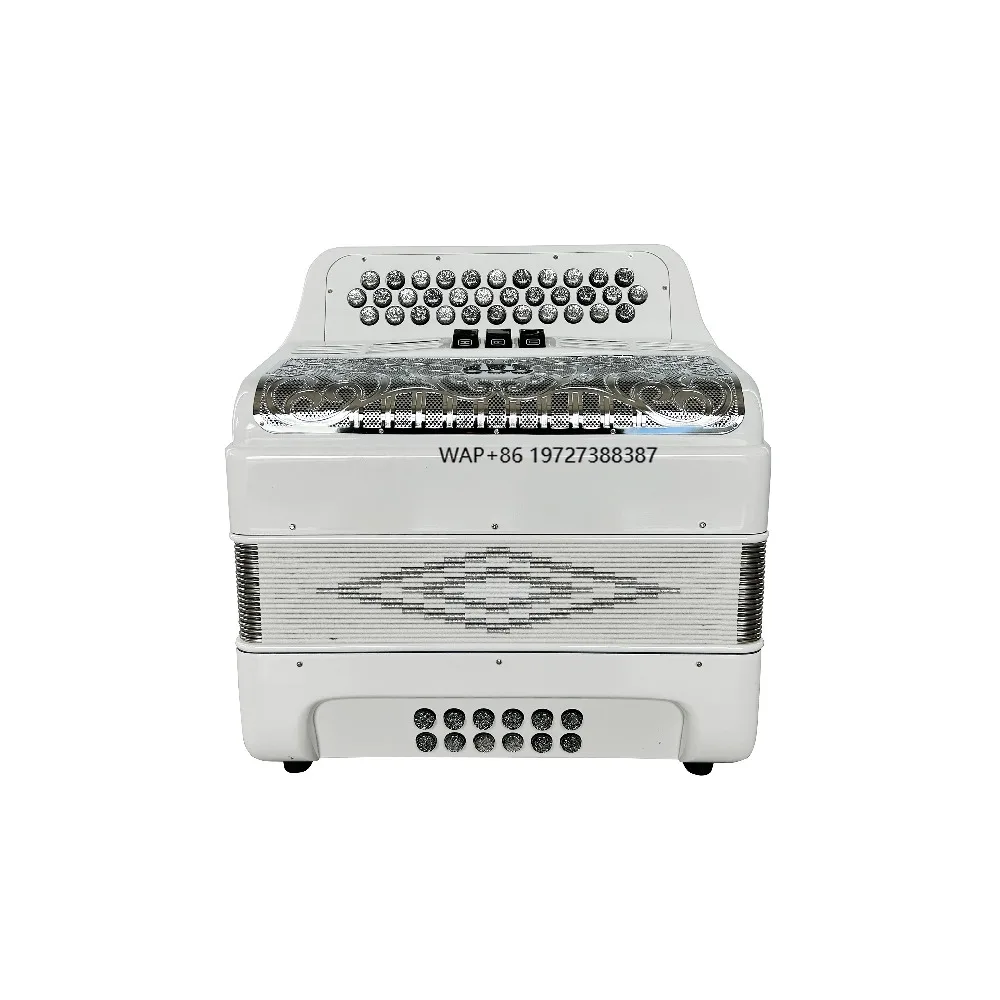 

JB3412C Musical Accordion Instrument 34 Buttons 12 Bass 3 Registers Bright White with Silver Grill Buttons Diatonic Conformation
