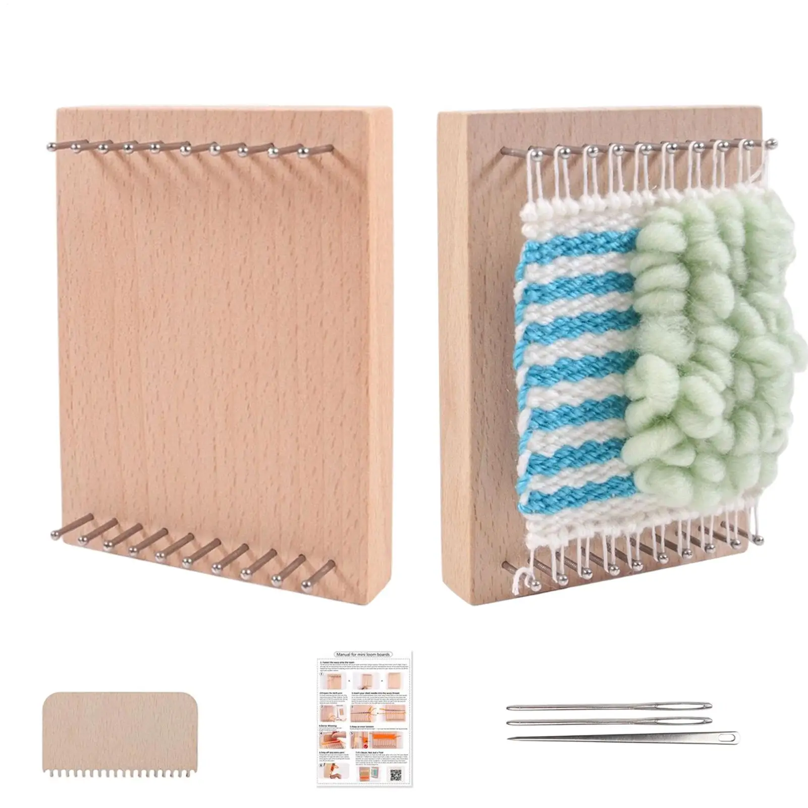 Mini Weaving Loom 2 Pieces Knitting Board with Comb and Needles Knitting Loom for Art Project Coaster Tapestry Beginners Kids