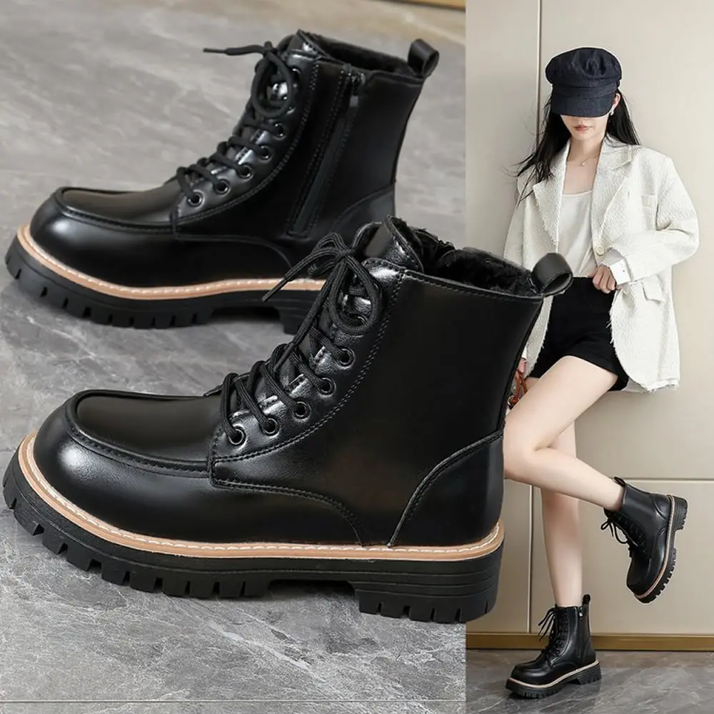 

Удобные женские кожаные ботинки 2021, осень-зима, флисовые теплые хлопковые ботинки, модные и модные женские ботинки.