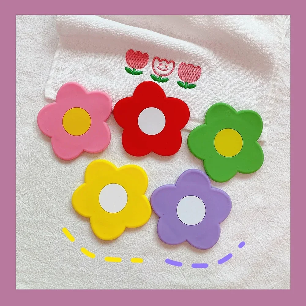 1pc Colorful Flowers Mirrors Mini Portable Pocket Makeup Mirrors Fashion Ins Style Creative Silicone Small Mirror