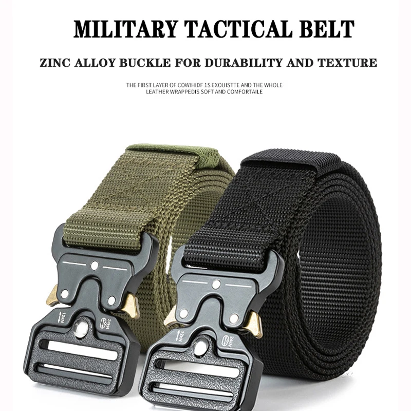 125cm Army Tactical Belt Nylon Military Belt Metal Adjustable Heavy Duty Waist Belt Hunting Camping Training Accessories