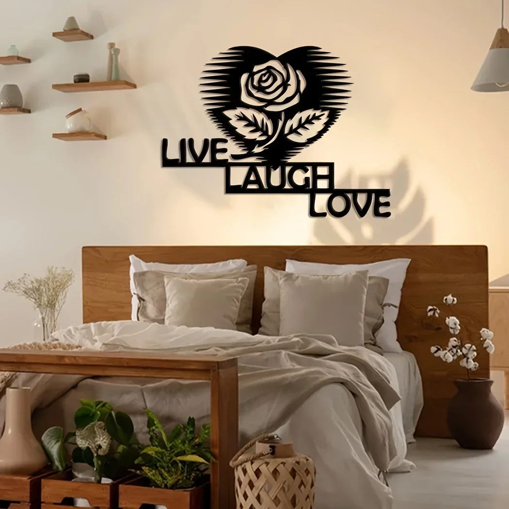 1pc Flower Live Laugh Love Wall Decor Sign, Metal Wall Art, Home Decor Hanging Ornament, Housewarming Gift Idea, Outdoor Sign