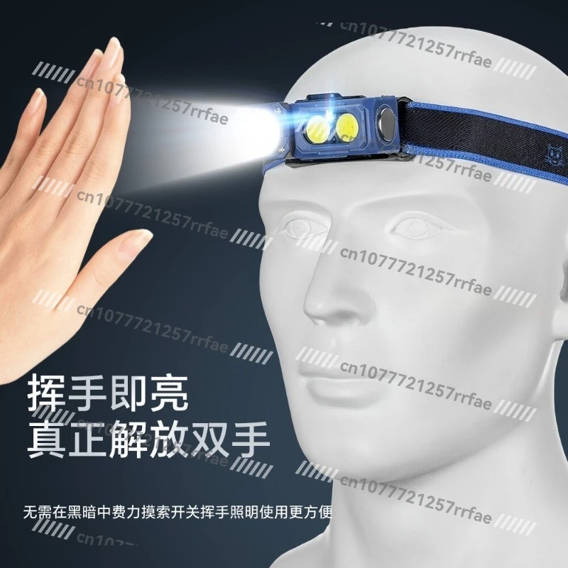Strong light multi-function outdoor lighting magnetic suction double highlight mini riding mountaineering charging light