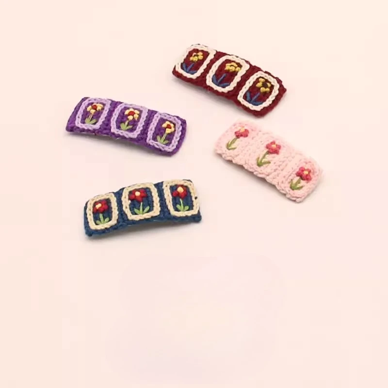 Autumn and Winter High-value Hand Woven Flower Hair Clip with Ins Style Simple Yarn Clip on The Side, Finished Hair Accessory