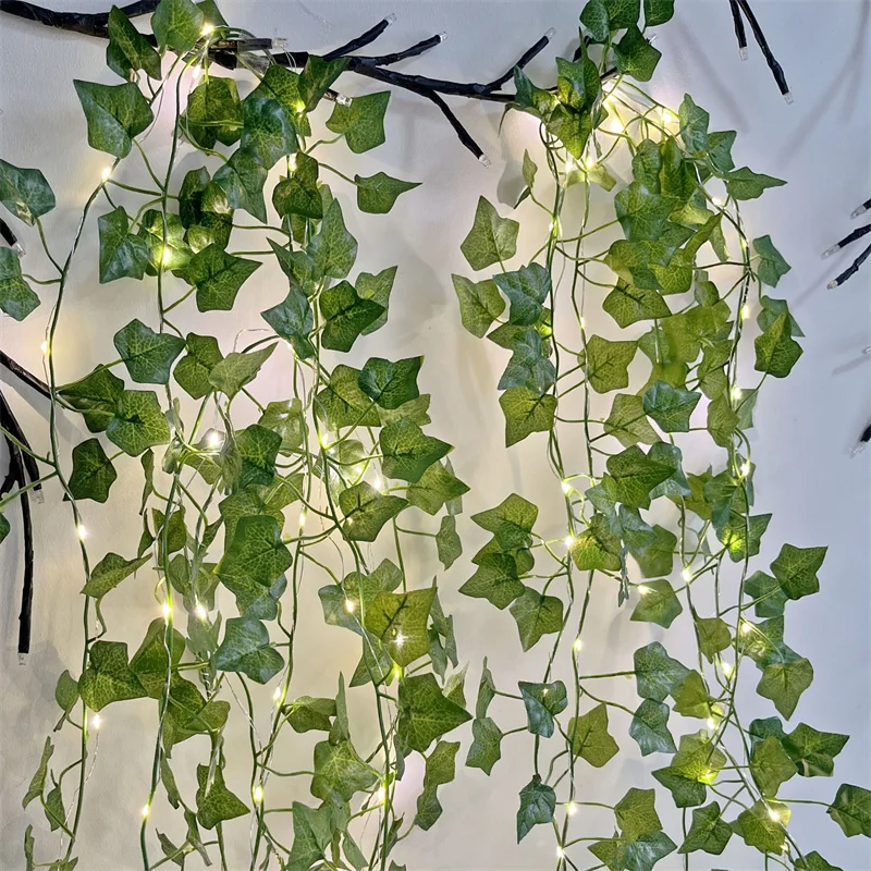 

Fairy Lights Battery Powered Flower Green Leaf String Lights Artificial Vine Christmas Tree Garland Light for Weeding Home Decor