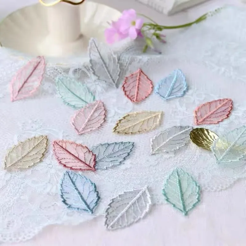 20pcs Embroidered Leaf Lace Patch Wedding Dress Jeans Headwear Decor DIY Sewing Clothing Embroidery Applique Craft Accessories