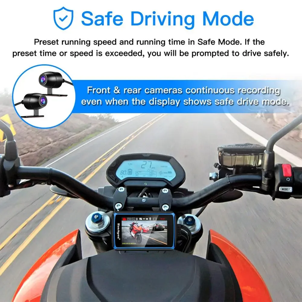 Blueskysea DV988 Motorcycle Dash Cam 1080p Dual Lens DVR with 4