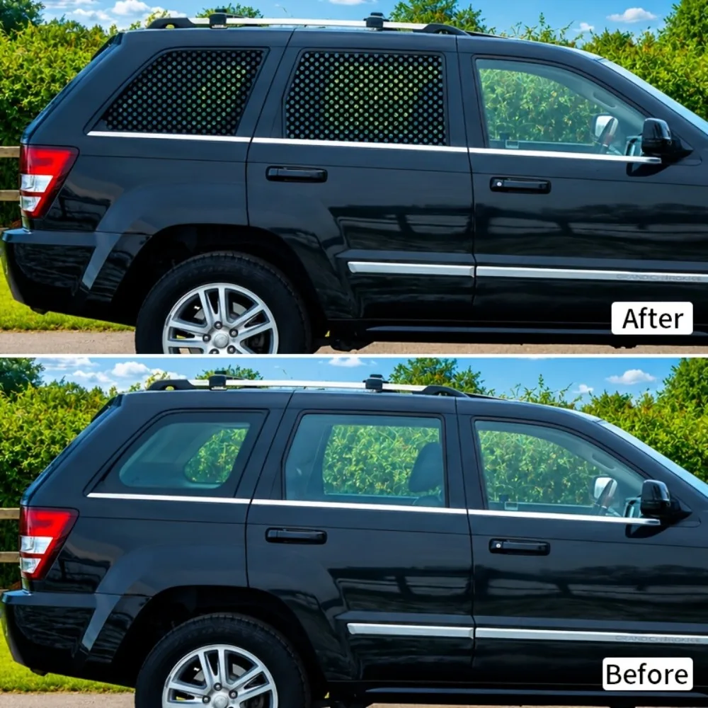 1Roll Black Perforated Vinyl Privacy Car Window Film One-Way See-Through Privacy Film Self-Adhesive for Car RV UV Protection view 5