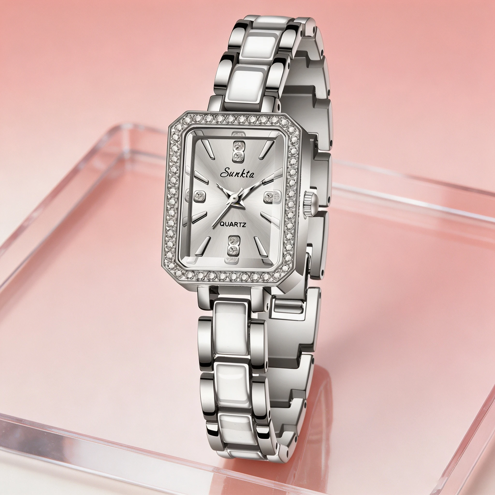 Luxury Women's Watch 2026 New Simple Square Full Diamond Digital Quartz Watche Gold Stainless Steel Bracelet Women's Dress Clock