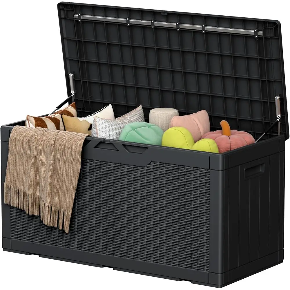 105 Gallon Deck Box Outdoor Indoor Waterproo Storage Box, Black | or Patio urniture, Pool Accories, Garden Tools, and Cushion St