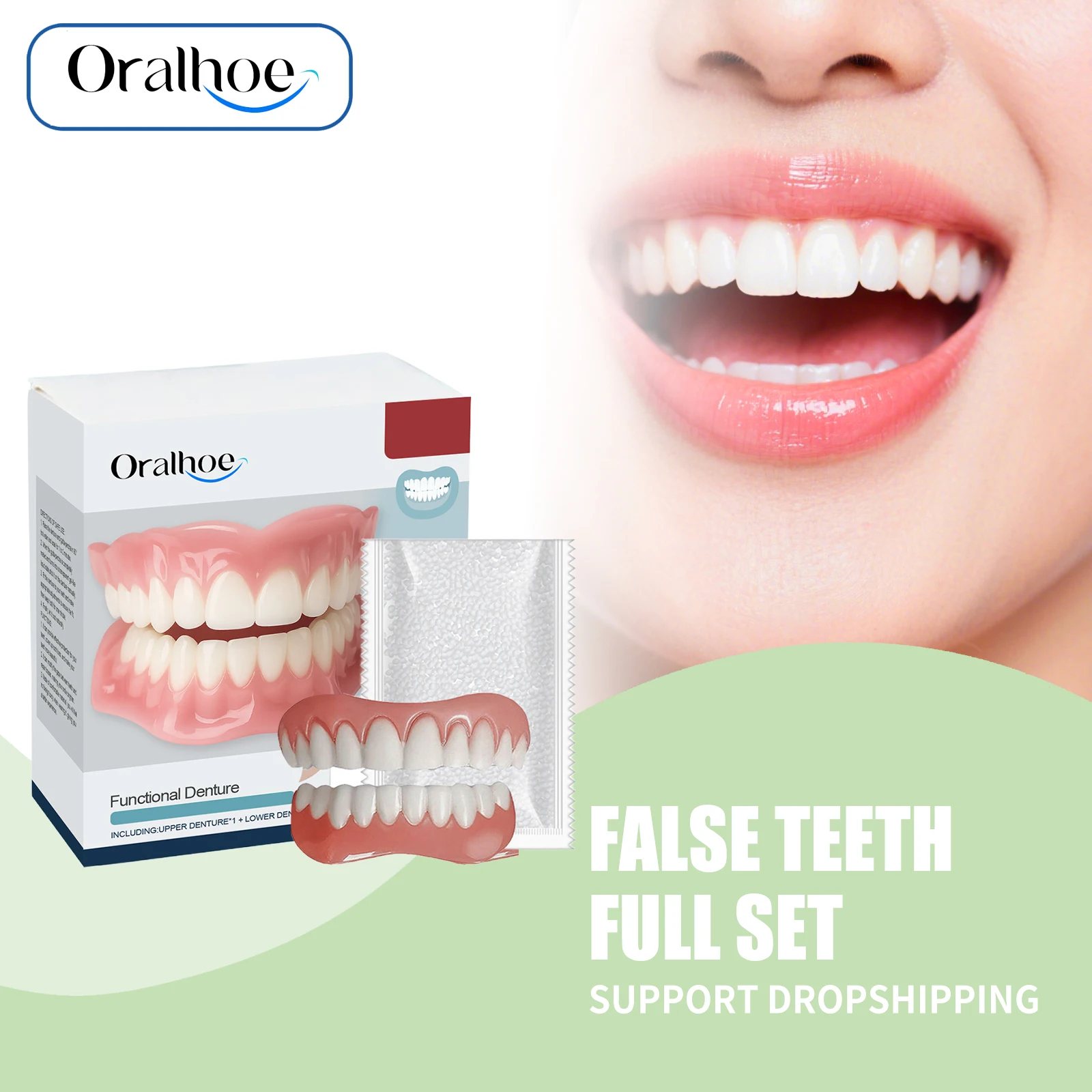 Kit de dentadura postiza de silicona suave, ajuste perfecto, reparación de encías, huecos de dientes faltantes reducidos, mejora la capacidad de masticación, juego completo de dientes postizos naturales