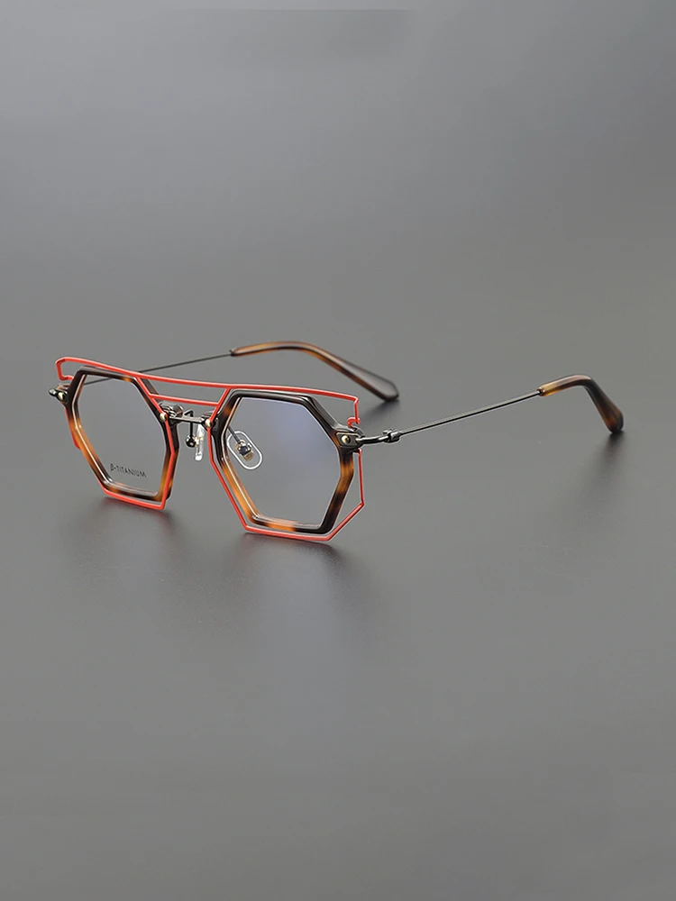 Niche designer polygon personality glasses frame square retro literary fashion optical prescription myopia glasses big face