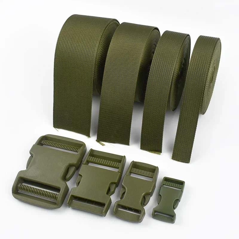 

1-5Sets 20-50mm Armygreen Nylon Webbing Tape+Plastic Release Buckles Dog Collar Repair Fasteners Bag Strap Side Cilp Belt Buckle