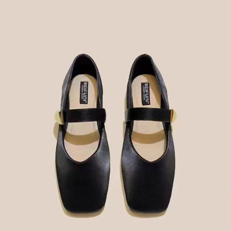 Kobiety Płaskie Sandały Square Toe Loafers Shoes Brand Leather Mary Janes Shoes Trend New Shallow Soft Sole Dress Zapatillas Mujer