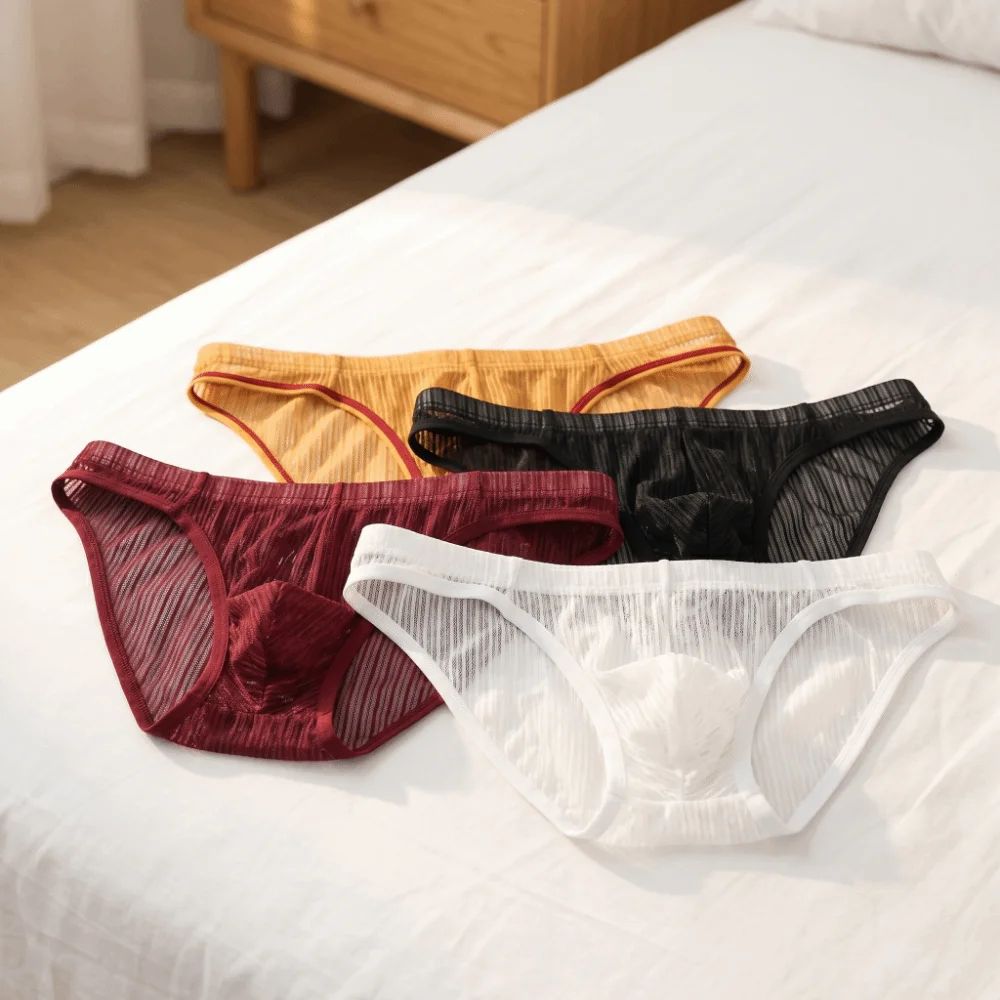 Comfortable Lingerie Men's Triangle Panties Mesh Mid Waist Men Thin Briefs Breathable Large Size Transparent Briefs Men