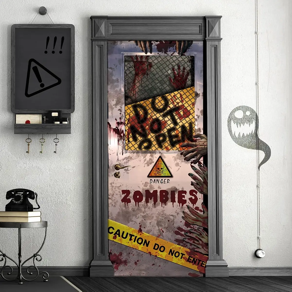 Bandera de puerta 2D, pancarta grande de cubierta de puerta de zombis Tatuo, decoración de Halloween de terror y terror, con diseño manchado de sangre