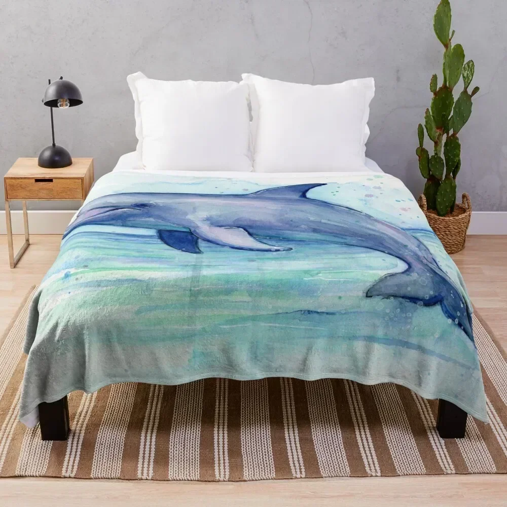 

Dolphin Watercolor Throw Blanket Soft Warm Blanket Gift for Grandparents