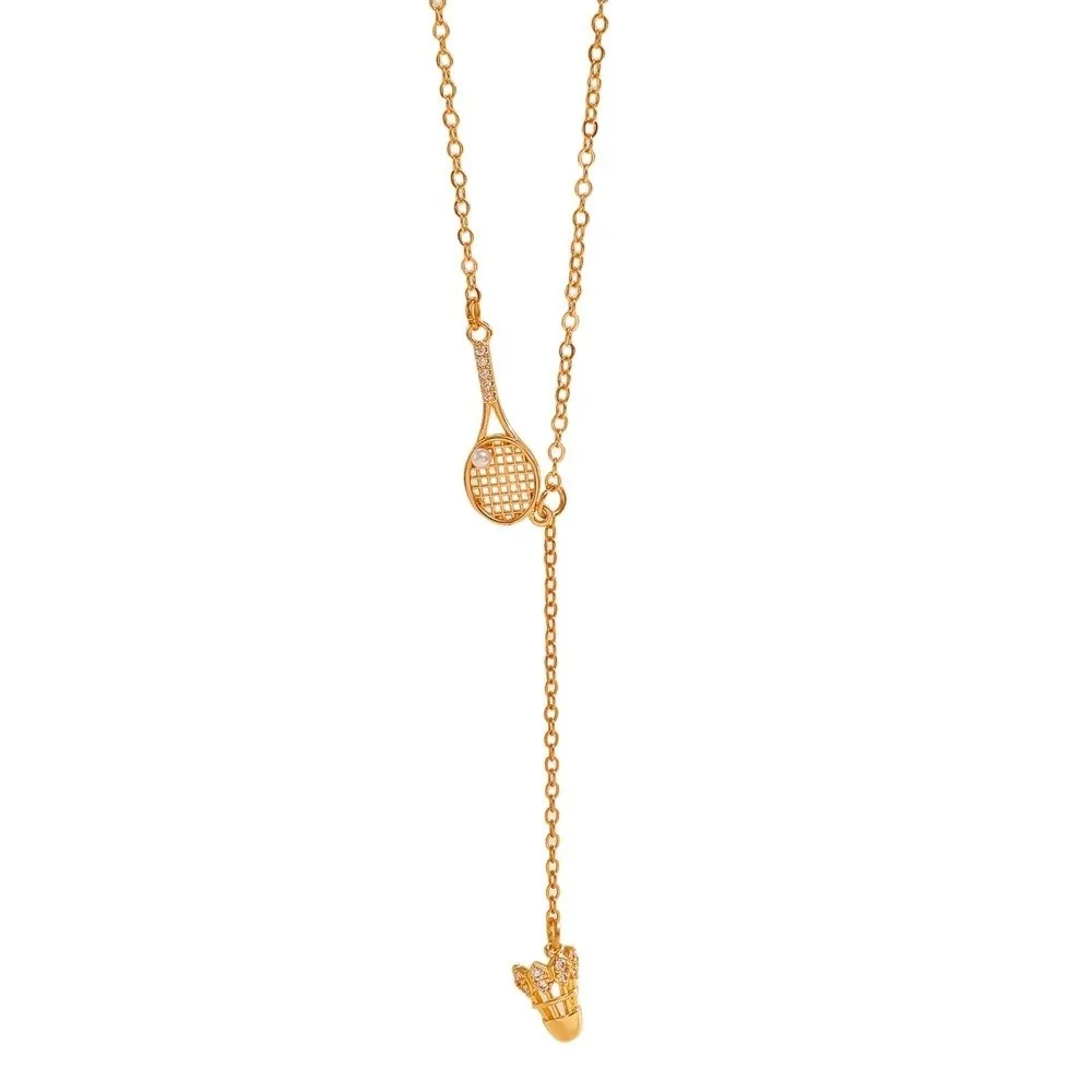 Zircon Tennis Racket Gold Color Rhinestone Decorated Pearl Tennis Ball Pendant Alloy Racquet Clavicle Chain Collar Jewelry